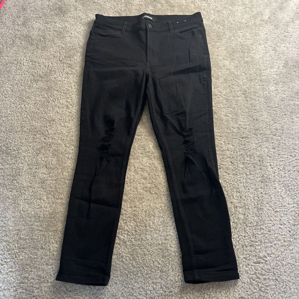 Express High Rise Black Ripped Jean Leggings Womens Size 12S/12C Stretch